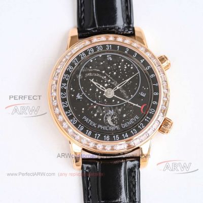 Top replica Patek Philippe black face starry sky Geneva sky rose gold diamond bezel 43mm 